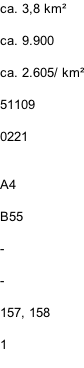 ca. 3,8 km²  ca. 9.900  ca. 2.605/ km²  51109  0221   A4  B55  -  -  157, 158  1